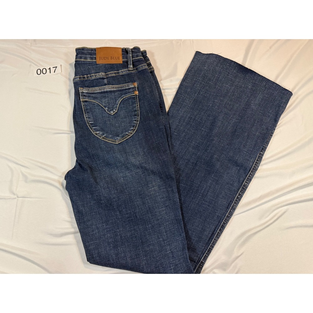 Judy Blue Los Angeles High Rise Flare Jeans Dark Wash Raw Hem 11/30 JB88882 DKCO
